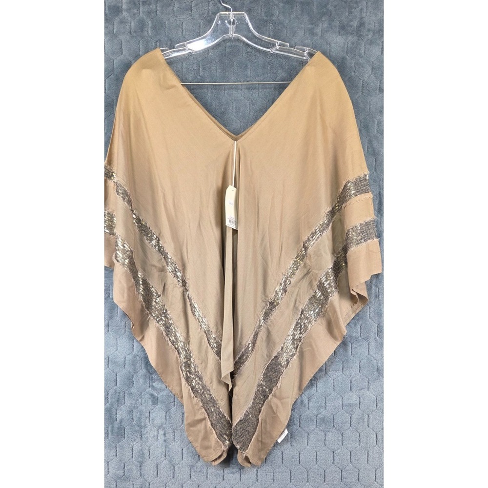 Mud Pie Edie Sequins Poncho Tan Cover Up One Size NWT Lightweight